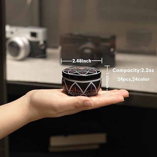 Miniatura 3 de Domivirgo Latas para velas con tapa, recipiente redondo de 2.2 onzas, latas de hojalata de 24 diseños con mechas, soportes para mechas, calcomanías