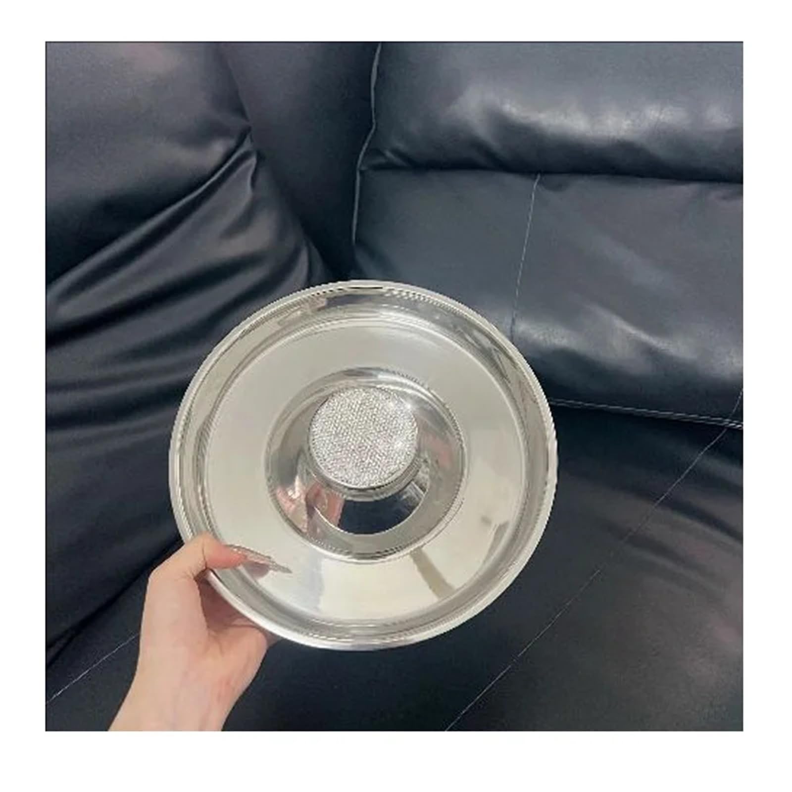 Futternapf aus Edelstahl mit Strasssteinen, funkelnder Futterspender | Edelstahleinsatz mit Kristallakzenten; rostfrei; rutschfester Ring; 16oz Fassungsvermögen.(C)