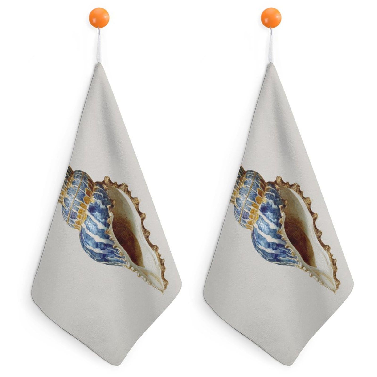 Jubonexis Watercolor A Sea Snail Shell Small Hand Towel with Hanging Loop 2 PCS Absorbent Soft Wash Cloth for Kitchen Bathroom