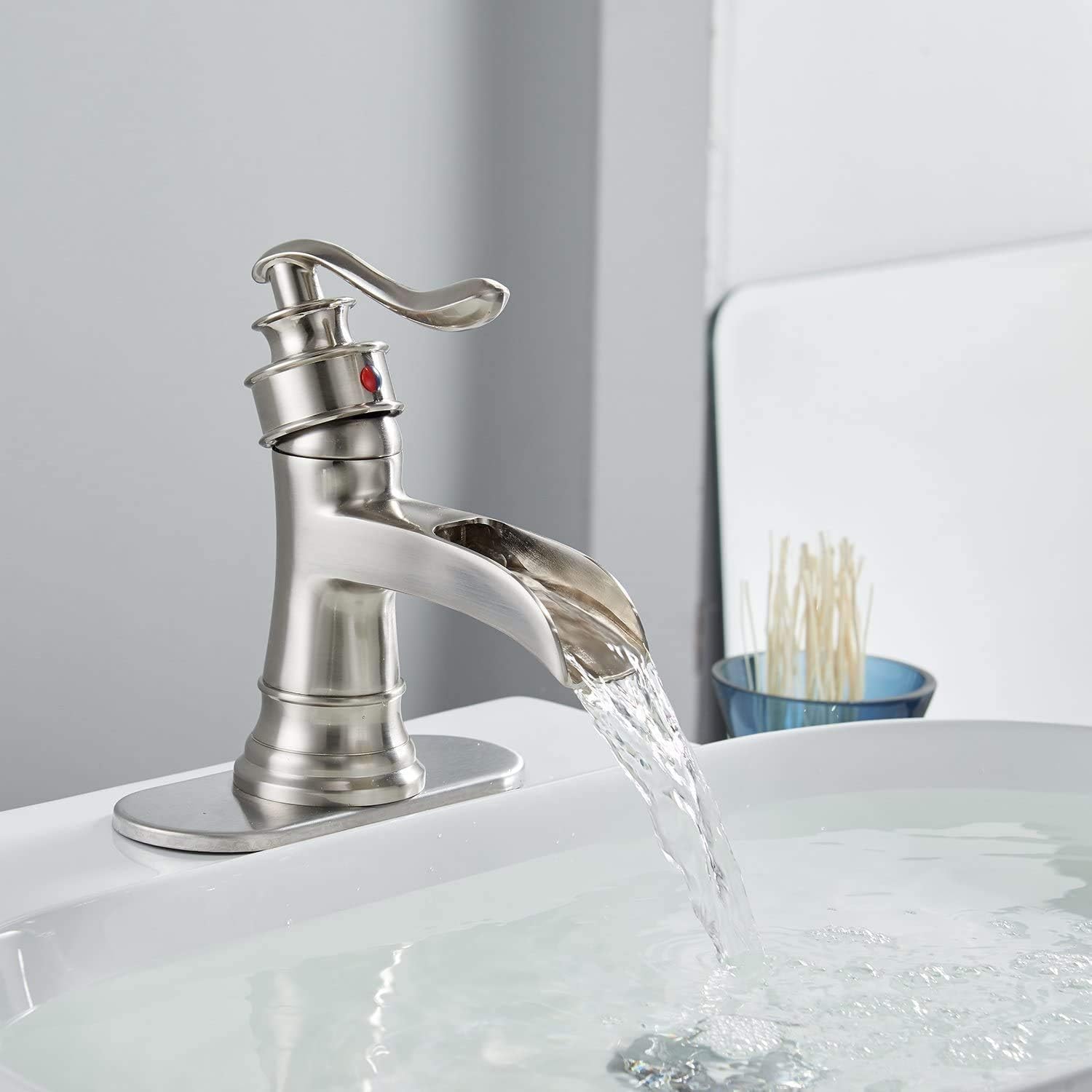 Brushed Nickel Single-Handle Waterfall Bathroom Faucet