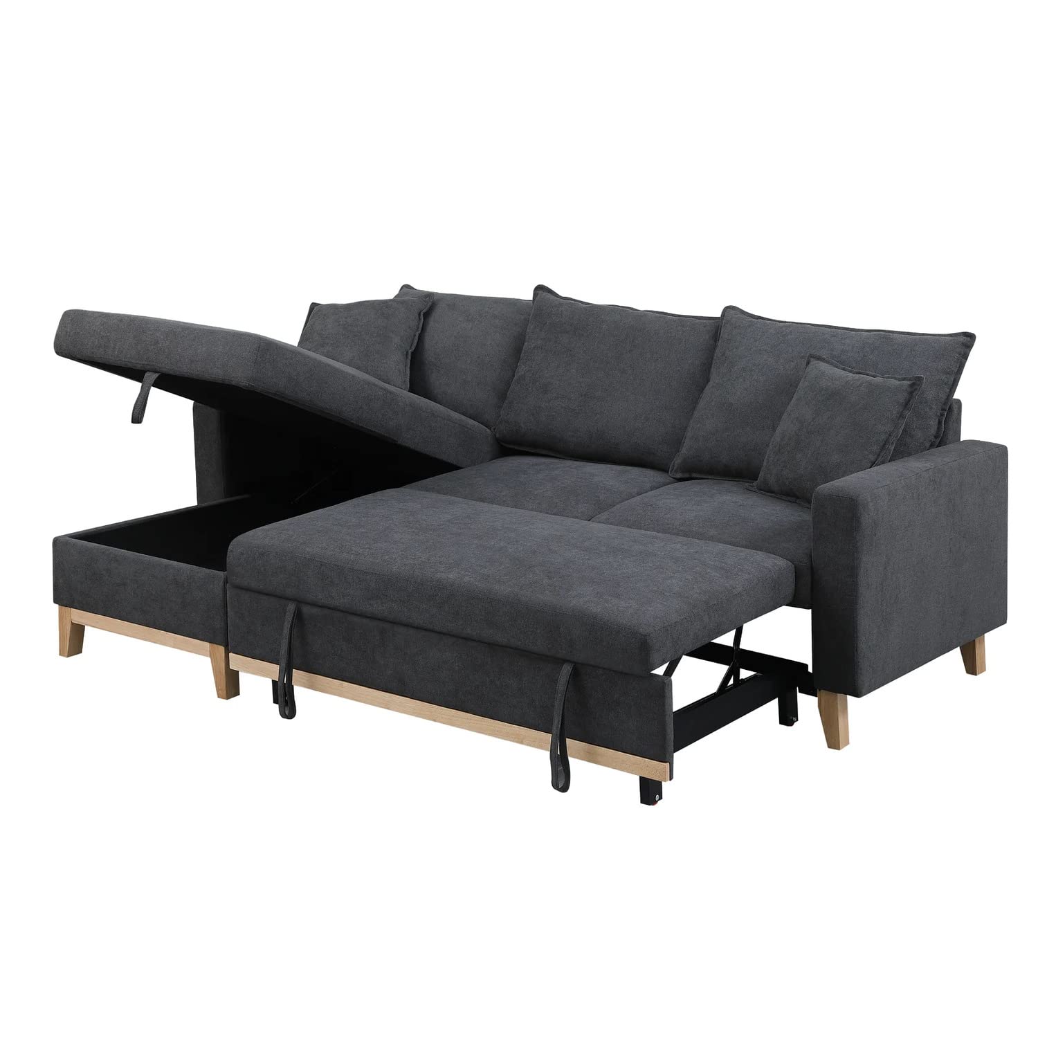 Lilola Home Woven Reversible Sleeper Sectional Sofa with Storage Chaise, Dark Gray SIMILAR INCOMPLETE 