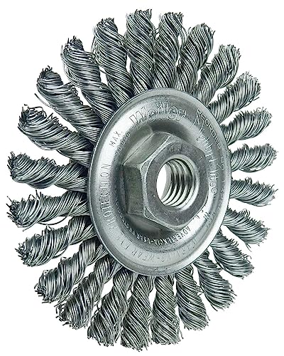 Image of Weiler 13266 Cable Twist Knot Wire Wheel 4 inch, .020 inch Steel Fill, 5 /8 inch-11 UNC Nut, Made in The USA (Pack of 5)