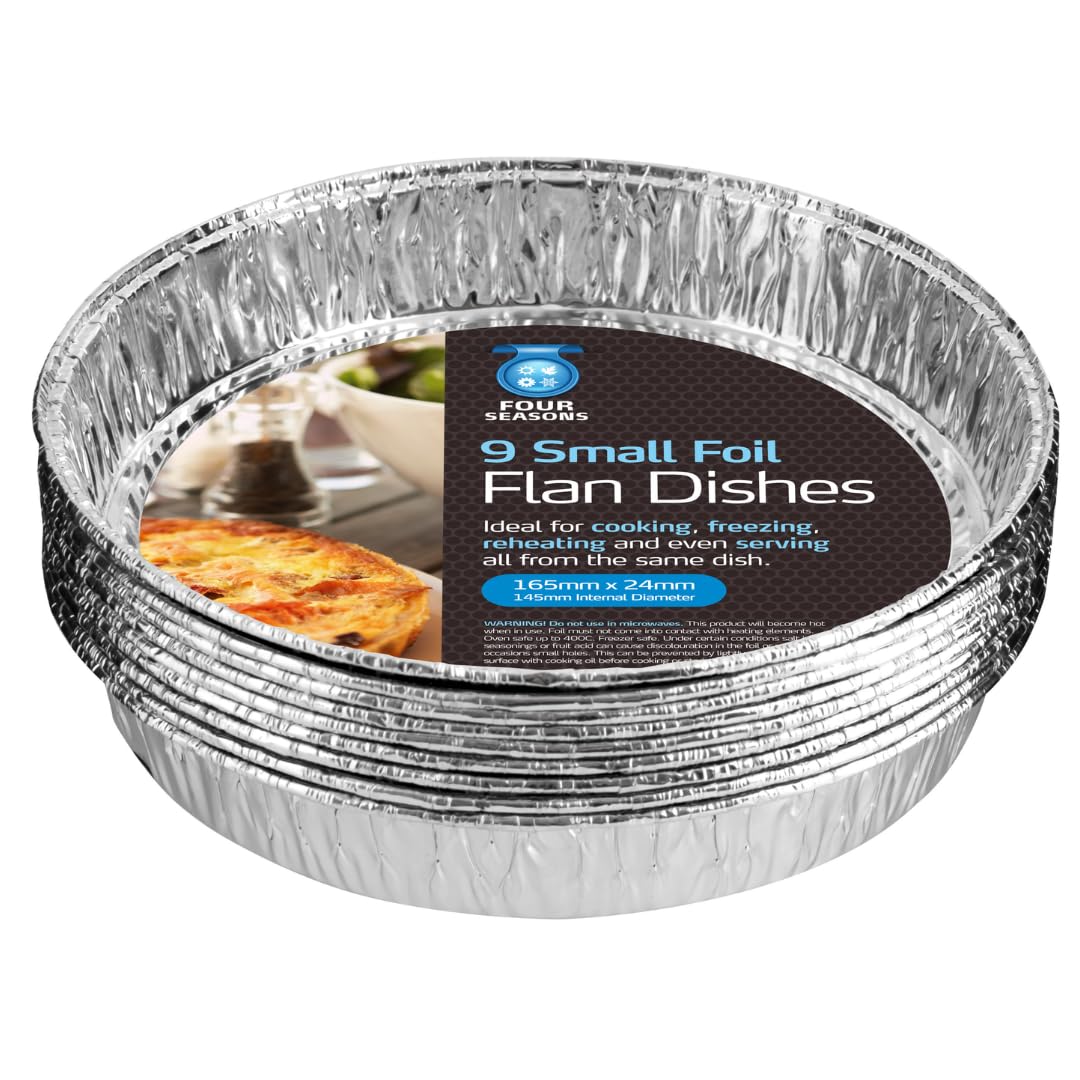 9 Pack Small Aluminium Foil Flan Dishes 165 x 145 x 24mm Disposable
