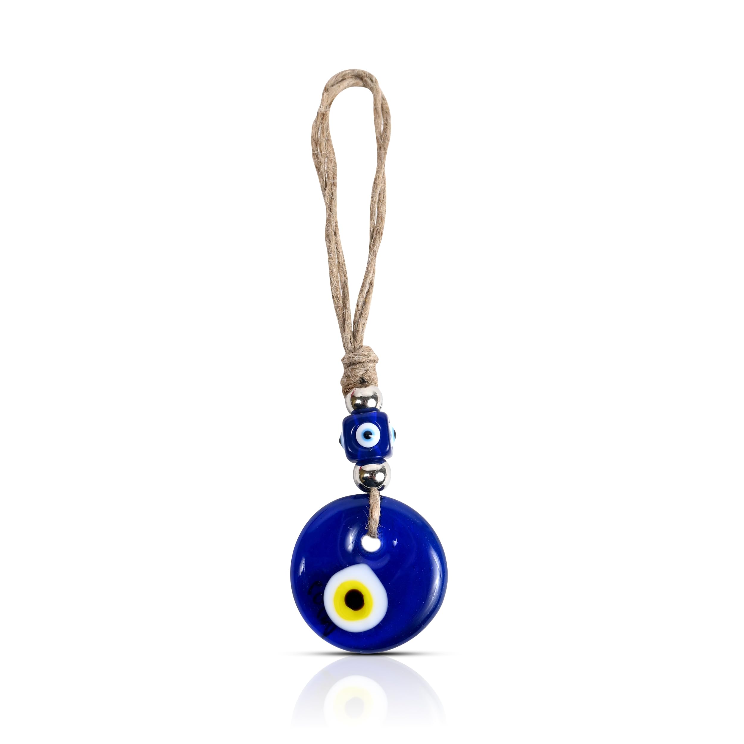 Handmade Evil Eye Hanging with Silver Beads for Car Home Shop Office Glass 4cm Diameter in Yellow Color