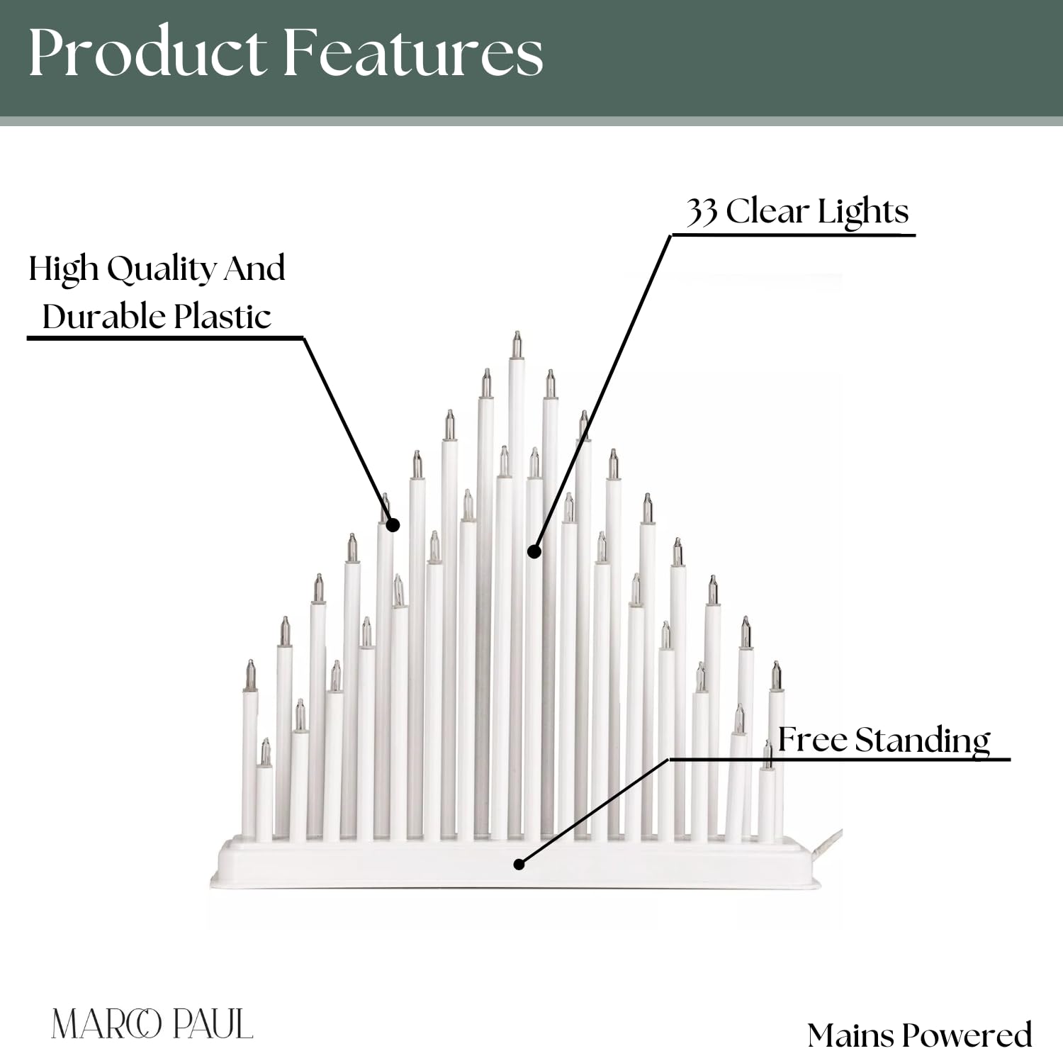 HomeZone Marco Paul White Christmas LED Candle Bridge Decoration Light Up Christmas Table Centrepiece Decor 33 Warm White Lights for Indoor Battery Operated Xmas Window Ornament for Indoor - Image 4