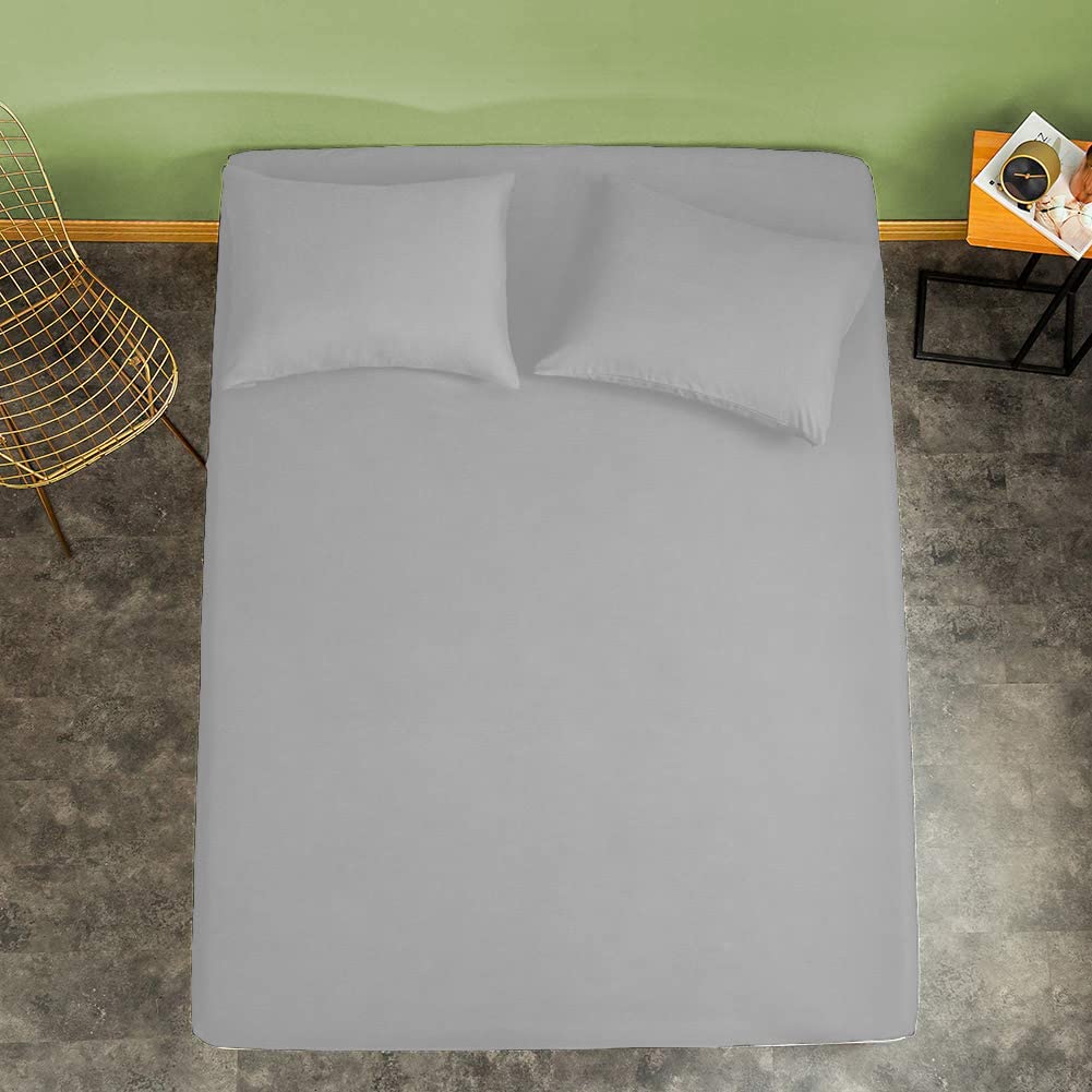 OnlineSmartDeals - 500 TC Extra Soft 100% Egyptian Cotton 3PC Fitted Sheet & Pillow Pair - Extra Deep Pocket King 21" Size Sheets - Easily Fits Extra Deep Mattresses.(SilverSolid, 76''x80'')