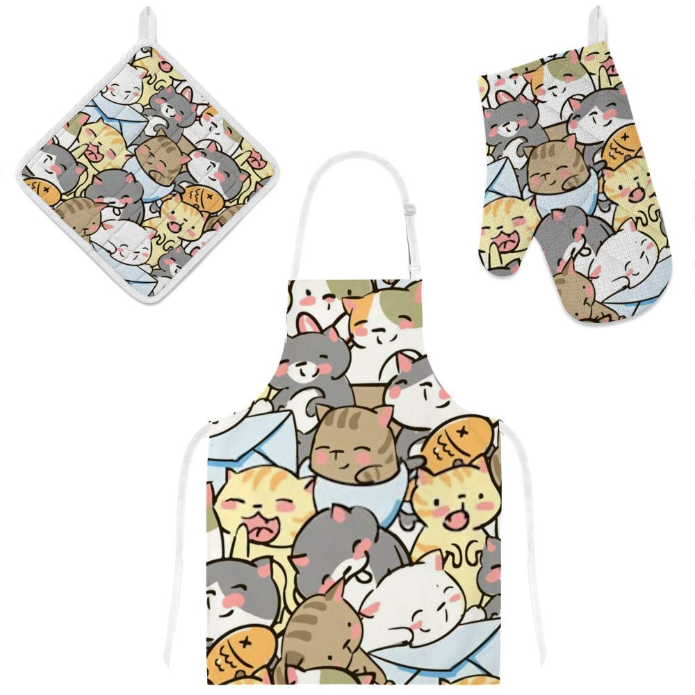 Tablier et gants de cuisine petit chat pour vos moments de pâtisserie