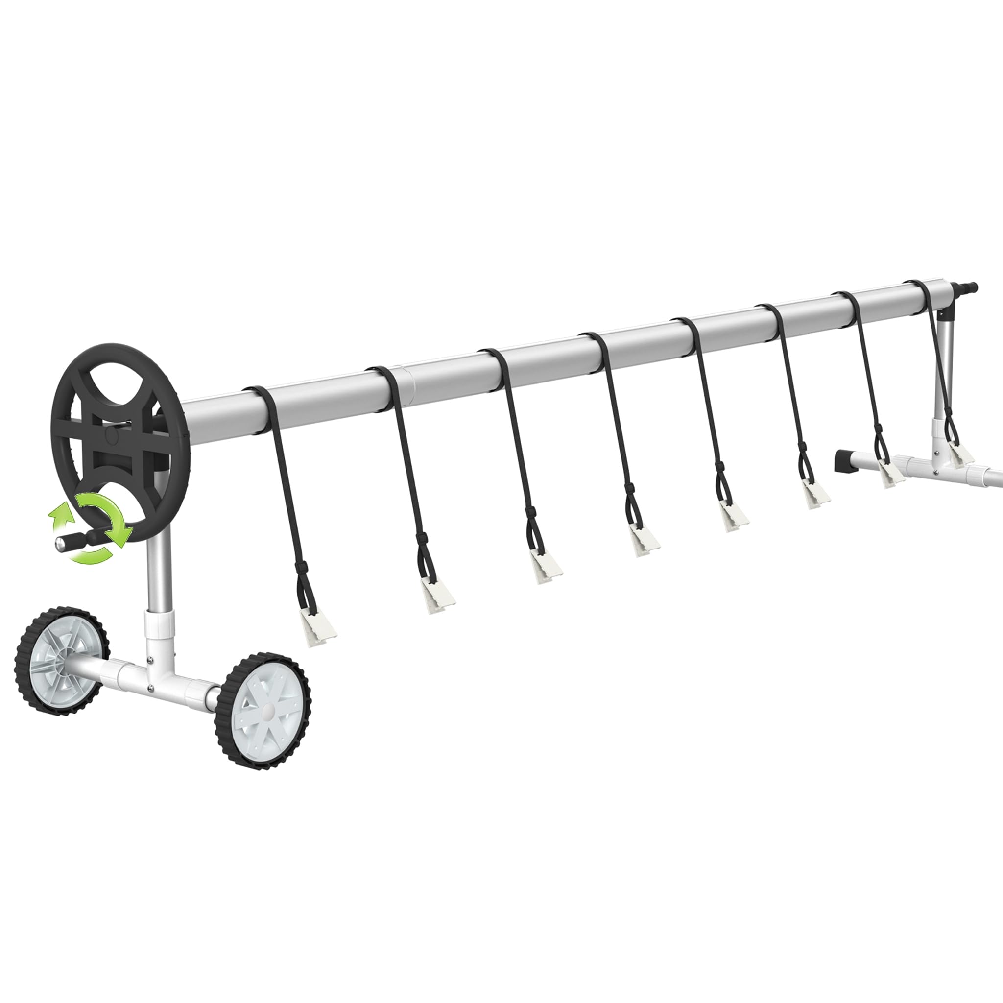 Système d'enroulement pour film de piscine 3 m à 5,7 m Enrouleur de piscine avec clips et rubans Enrouleur manuel résistant aux intempéries pour bâche solaire, bâche de piscine et couverture