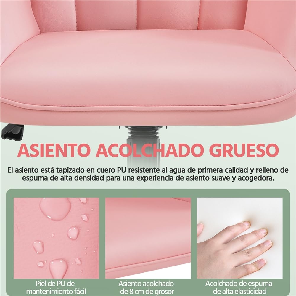 Yaheetech Silla de Oficina Ergonómica Reclinable con Ruedas Rosa