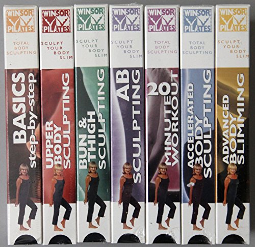 WINSOR PILATES Seven (7) VHS SET - Basics / 20 Mintue Workout / Accelerated Body Sculpting / Bun Thigh Sculpting / Upper Body Sculpting / Advanced Body Slimming / AB Sculpting
