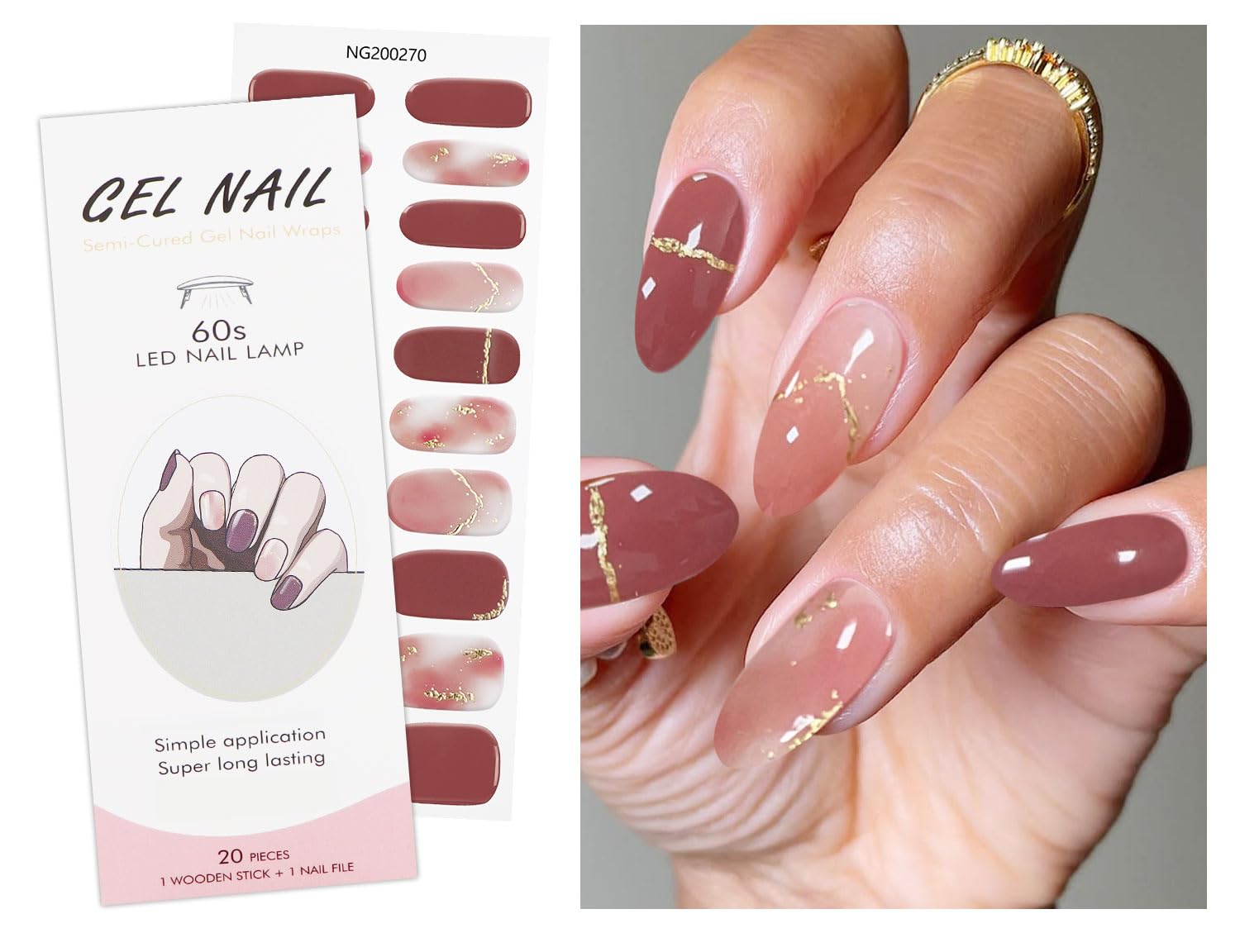 JMEOWIO Gel Nail Stickers Red French Tip Semi Cured Gel Nail Strips Wraps UV/LED Nails Art Design Decoration Accessories - Image 2