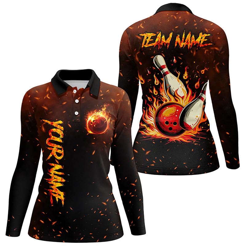 Flame Bowling-Trikots für Herren & Damen, Individuelles Bowling-Polo, Viertelreißverschluss-Shirt für das Team, Geschenk für Bowler N7601