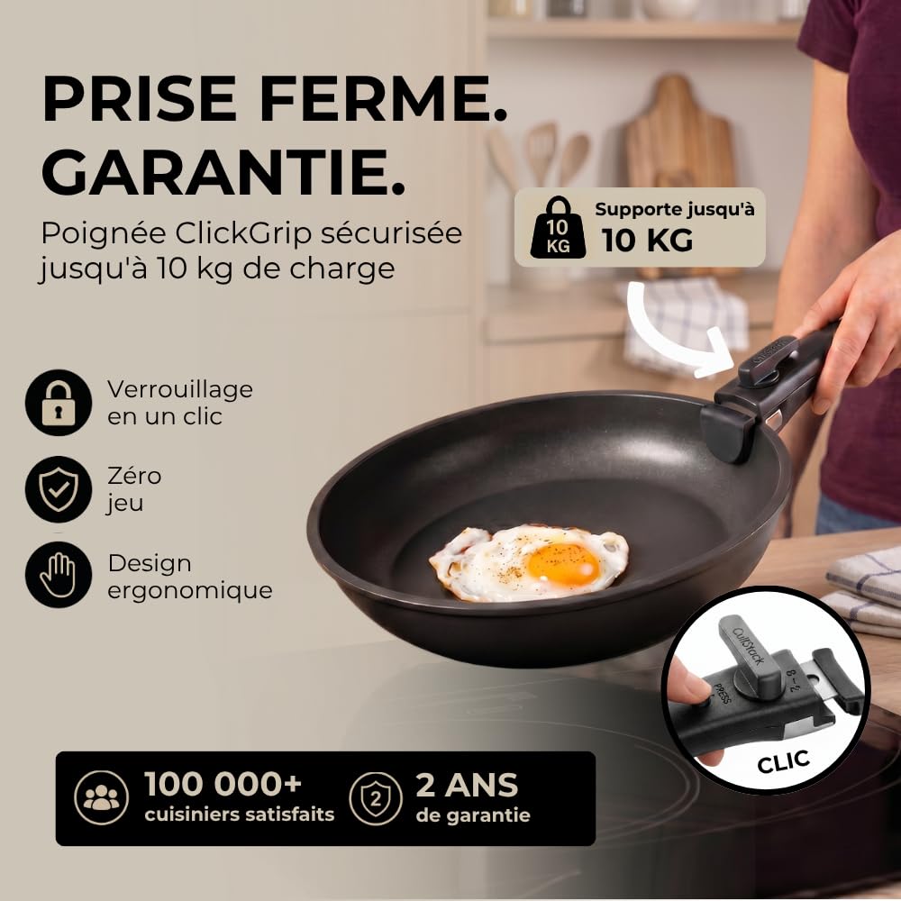 Pro 12 Pièces Batterie de cuisine, Casserole Induction, Casseroles et Poêles à Poignée Amovible, Empilable et Compact, Revêtement Antiadhésif, pour Vitrocéramique, Nettoyage Facile