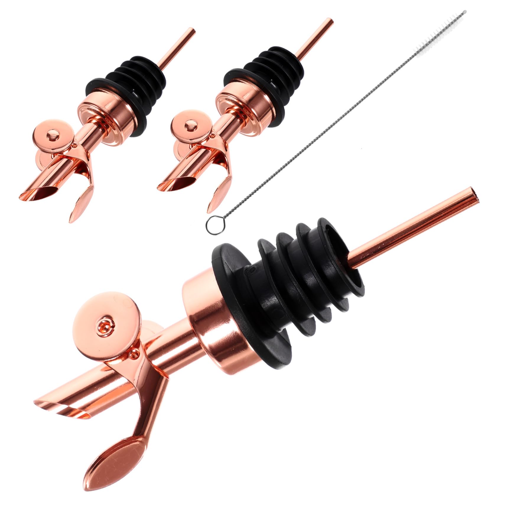 OUNONA 1 Set Stainless Steel Auto Flip Pourer Olive Oil Wine Spouts with Cleaning Brush and Convenient Bottle Stopper for Easy Pouring for Kitchen Use