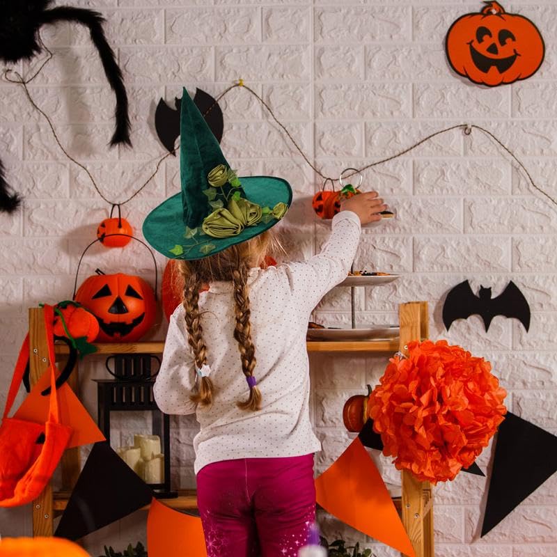 USUKUSI Halloween Green Witch Hat Vine Decorated Wizard Hat for Women Girls Halloween Carnival Christmas Party Cosplay Costume Headwear Accessories