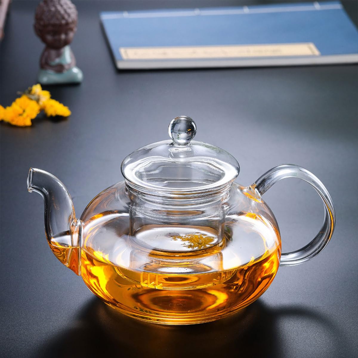 ULTECHNOVO Dickwandige Teekanne aus Borosilikatglas 2 Stück 250 Ml mit Abnehmbarem Teesieb für Losen Tee Hitzebeständig Transparente Glas Teekanne für Zuhause und Teegenuss