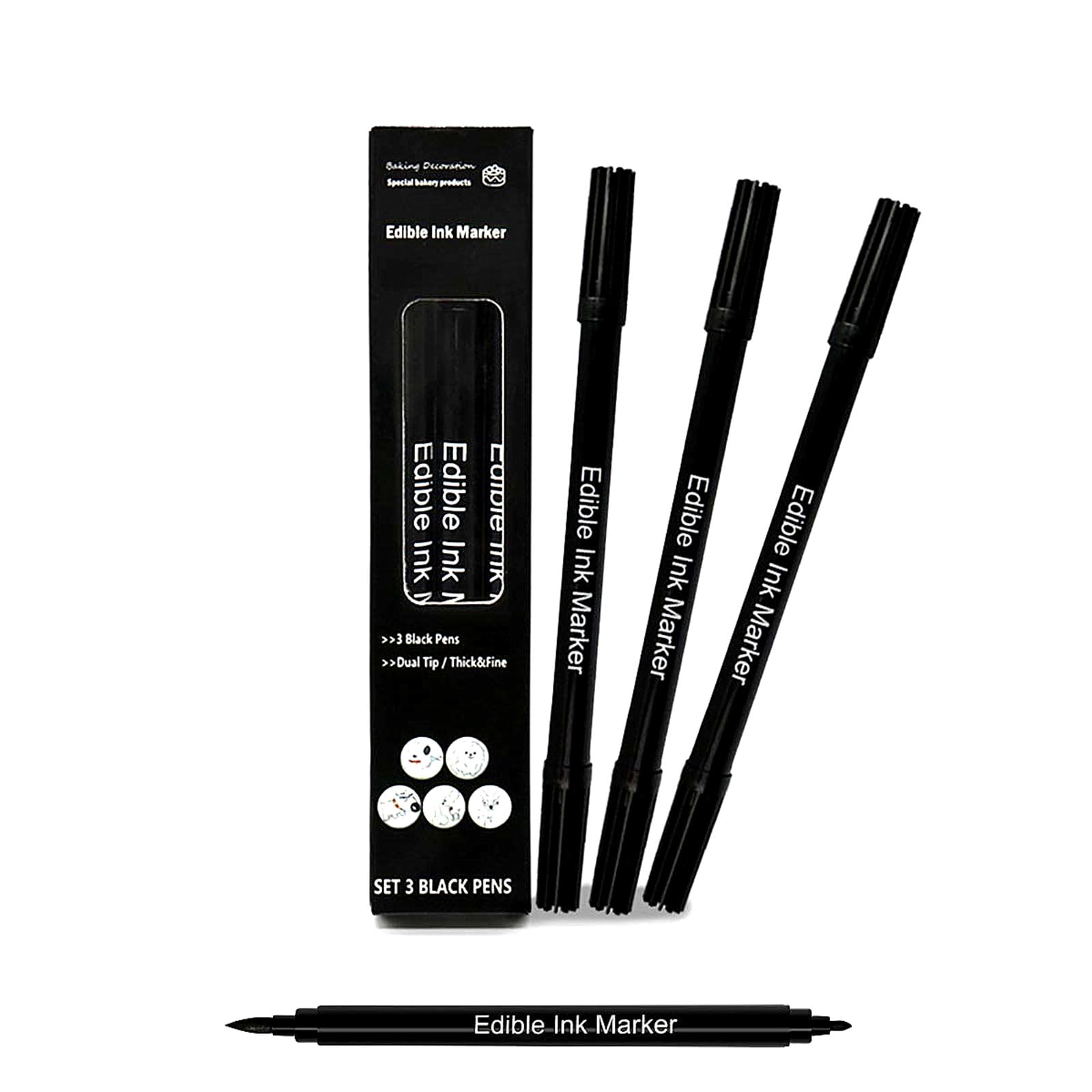 DOMI PRO DMSL 3 Pack Black Food Crayons with Edible Pigments for Kids and Adults, Ideal for Cakes, Coloring and Decorating Food Ice Cream