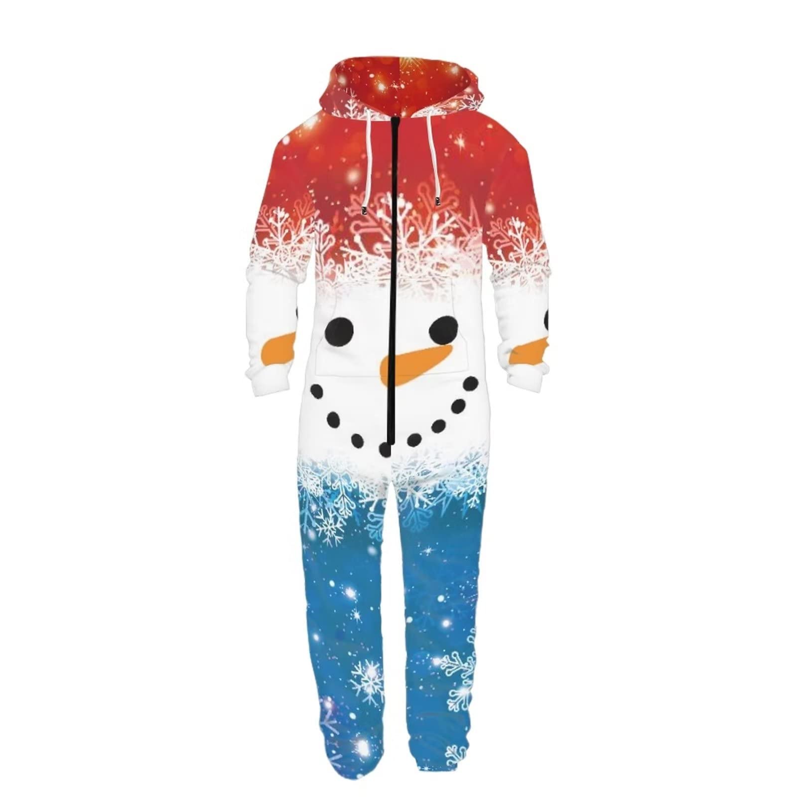POLERO Pyjama une pièce bohème pour femme avec fermeture éclair et cordon de serrage à capuche avec poche Mandala Floral, bonhomme de neige, L