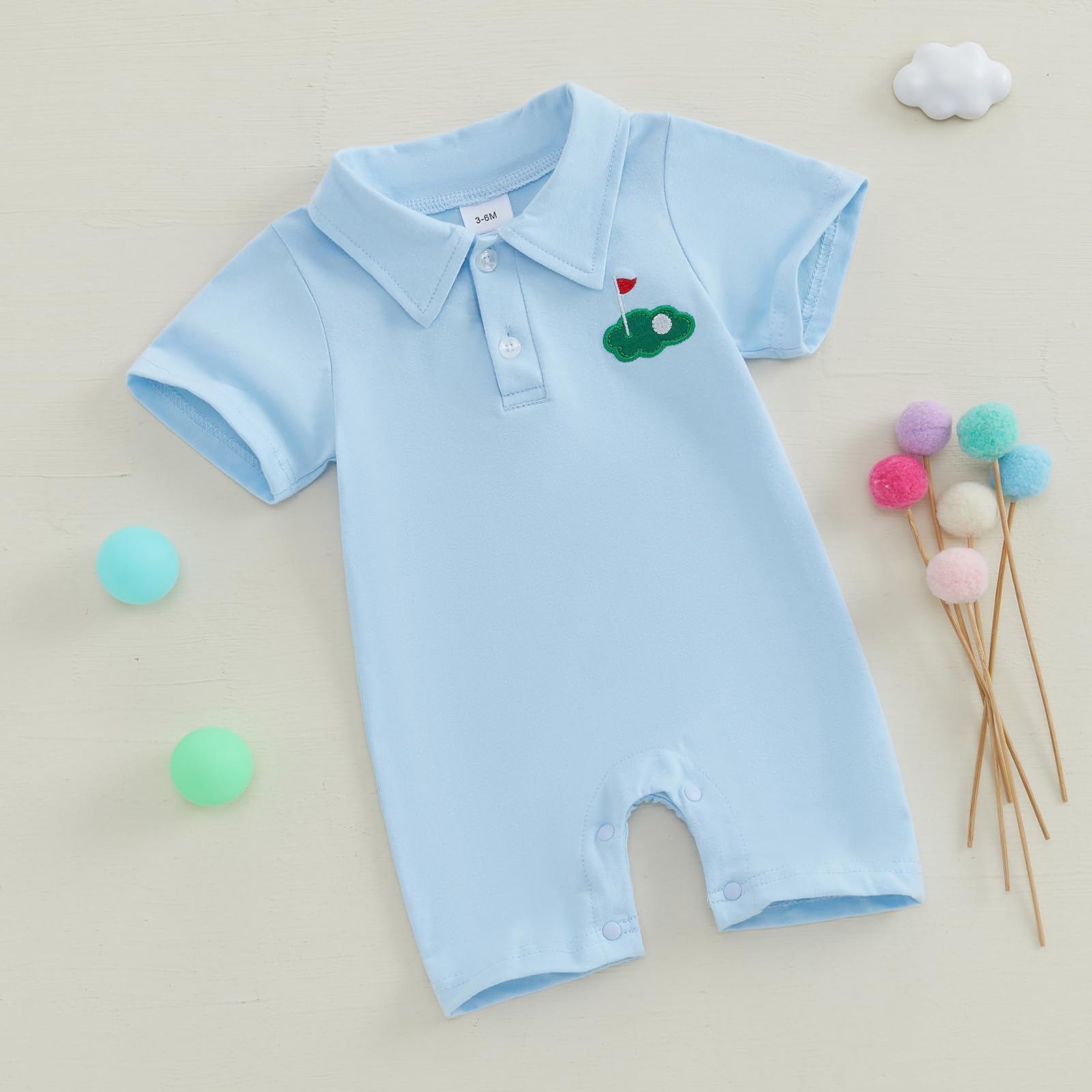 Suolongsama Baby Boy Golf Outfit Newborn Short Sleeve Short Romper Button Down Collared Jumpsuit Summer One Piece Outfits (Blue, 6-12 Months)