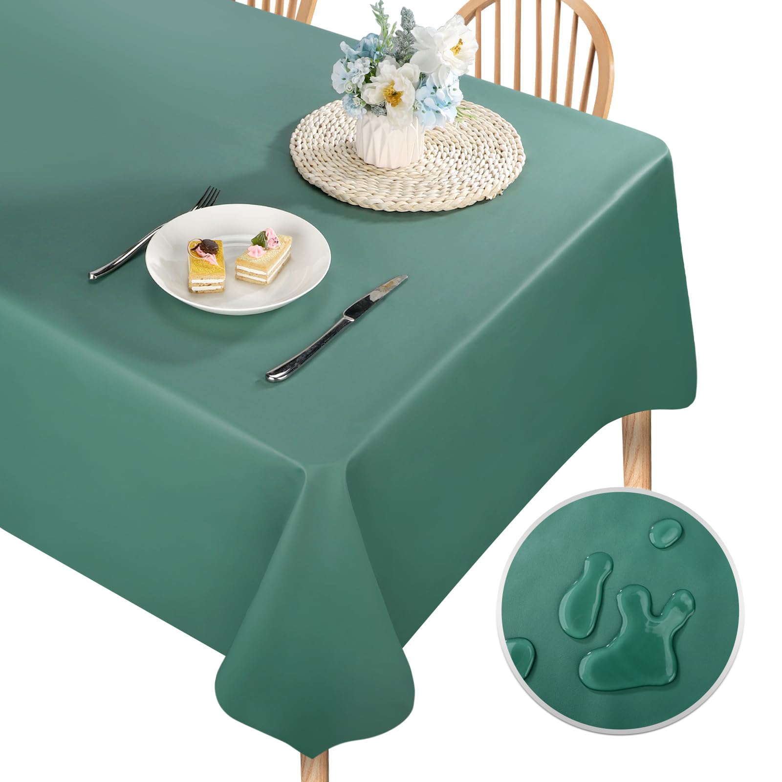 Segus Mantel Antimanchas, Mantel Mesa de Cuero PU 140X220, Mantel Jardin Lavable, Protector de Mesa, Mantel Decorativo para Interior y Exterior (Verde)