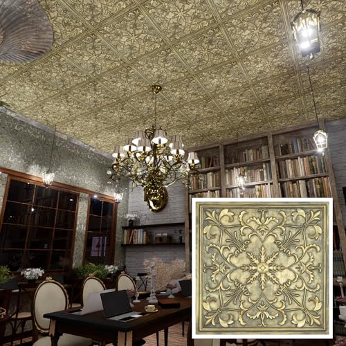 Glue up Painted Ceiling Tiles, Easy to Install PVC Wall Panels, (...