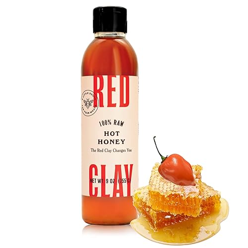 Red Clay - Miel caliente de melocotón picante y miel picante con caja de regalo, 100% pura miel de flores silvestres cruda, de origen sostenible,
