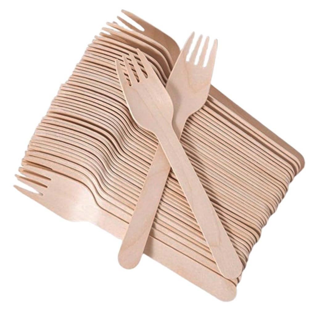 Tezraftaar® 2000 x Disposable Wooden Forks Birchwood Biodegradable Compostable Cutlery Set for Christmas Birthday BBQ Parties Catering Supply