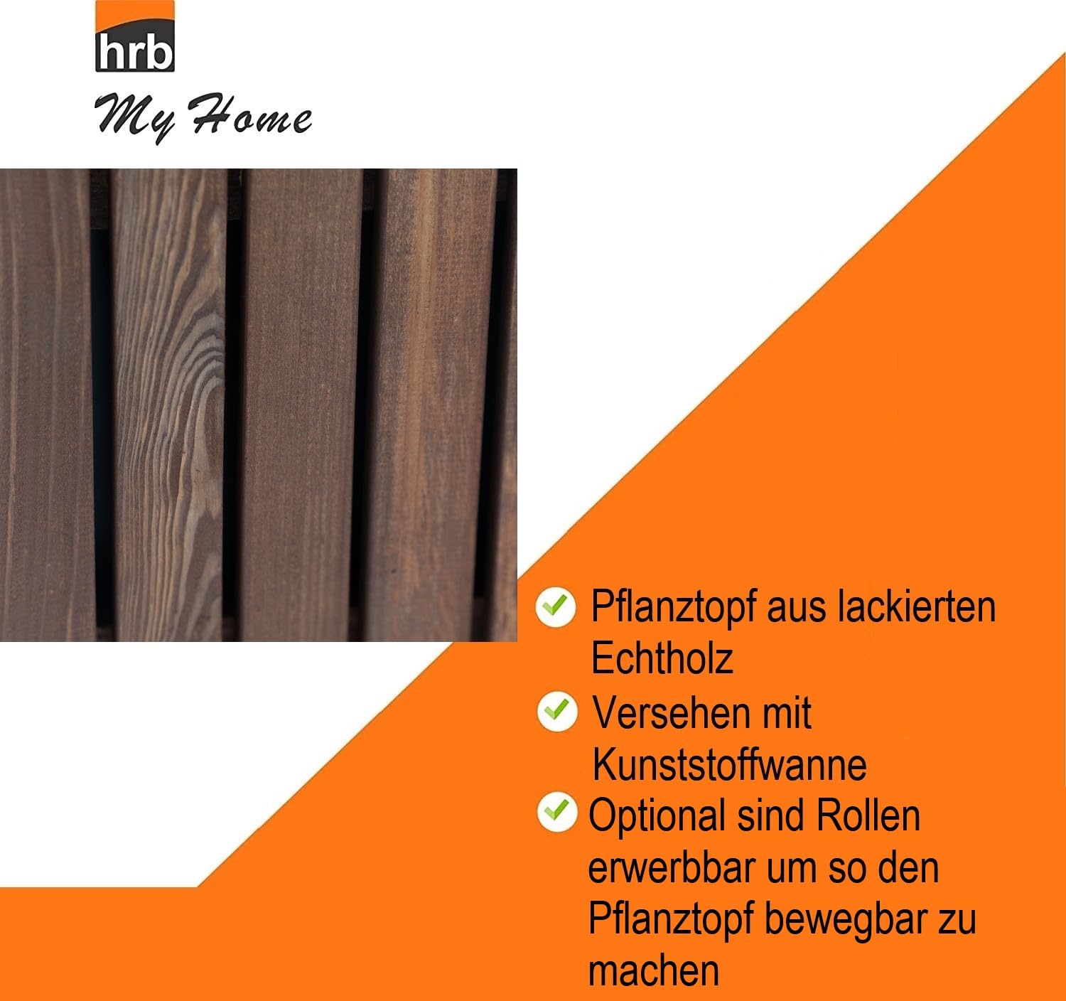 HRB Blumentopf Vintage eckig aus Echtholz braun, hochwertiger Holz Pflanztopf mit Kunststoffwanne mit 42 L Volumen für Innen und Außen, die Pflanzkübel haben EIN einzigartiges Design