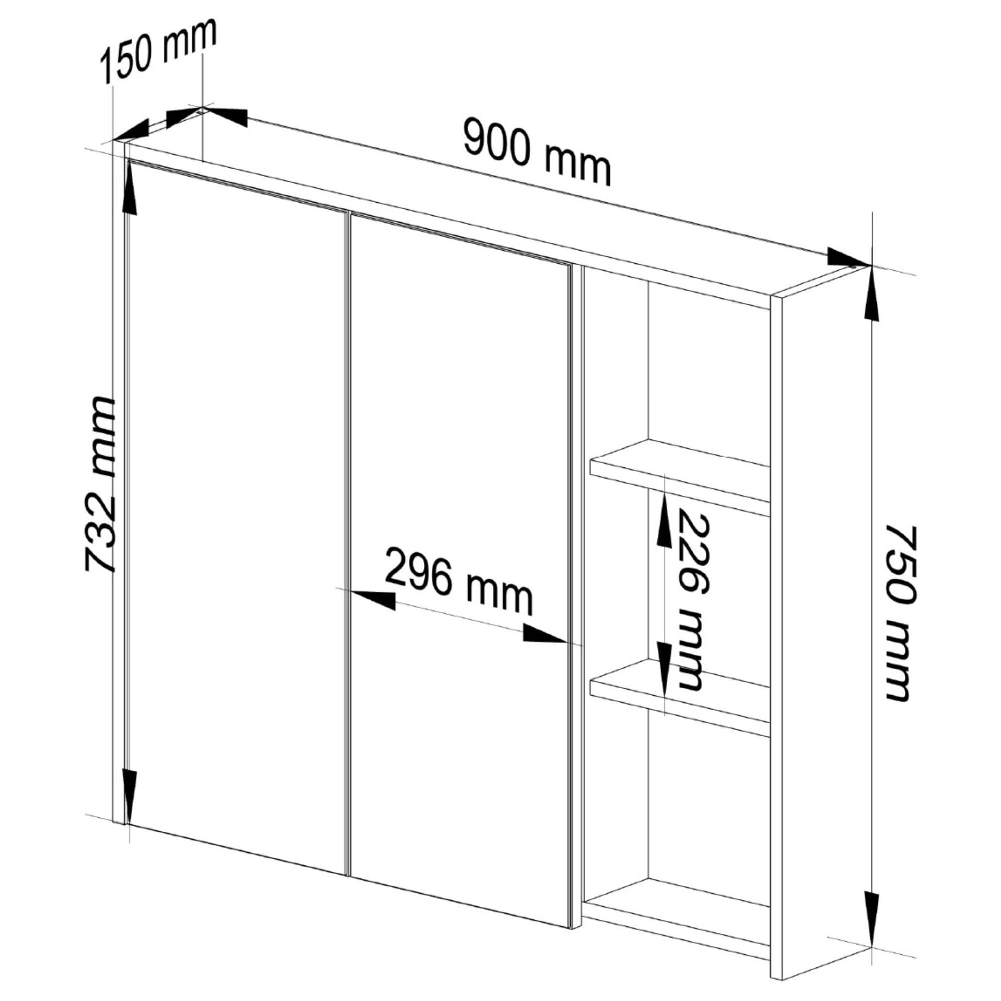AKORD Mobile Bagno con Specchio VAMI 90 cm - Pensile Bagno Specchio Contenitore 2 Ante, 6 Ripiani - Spazioso - Robusti e Resistenti all'Umidità - 90x75x15 cm - Rovere Artigianale & Nero