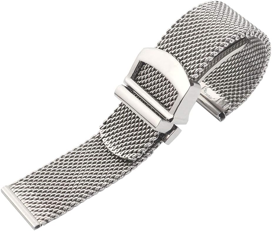 SkydonPremium Solid Mesh Stainless Steel Bracelets 20mm/22mm Watch Bands Deployment Buckle Polished Strap Wrist for Men Women