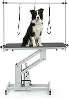 BouPower 43" Hydraulic Dog Grooming Table 350lbs Heavy Duty - Adjustable Height, Non-Slip Top, Overhead Arm for Large Dogs