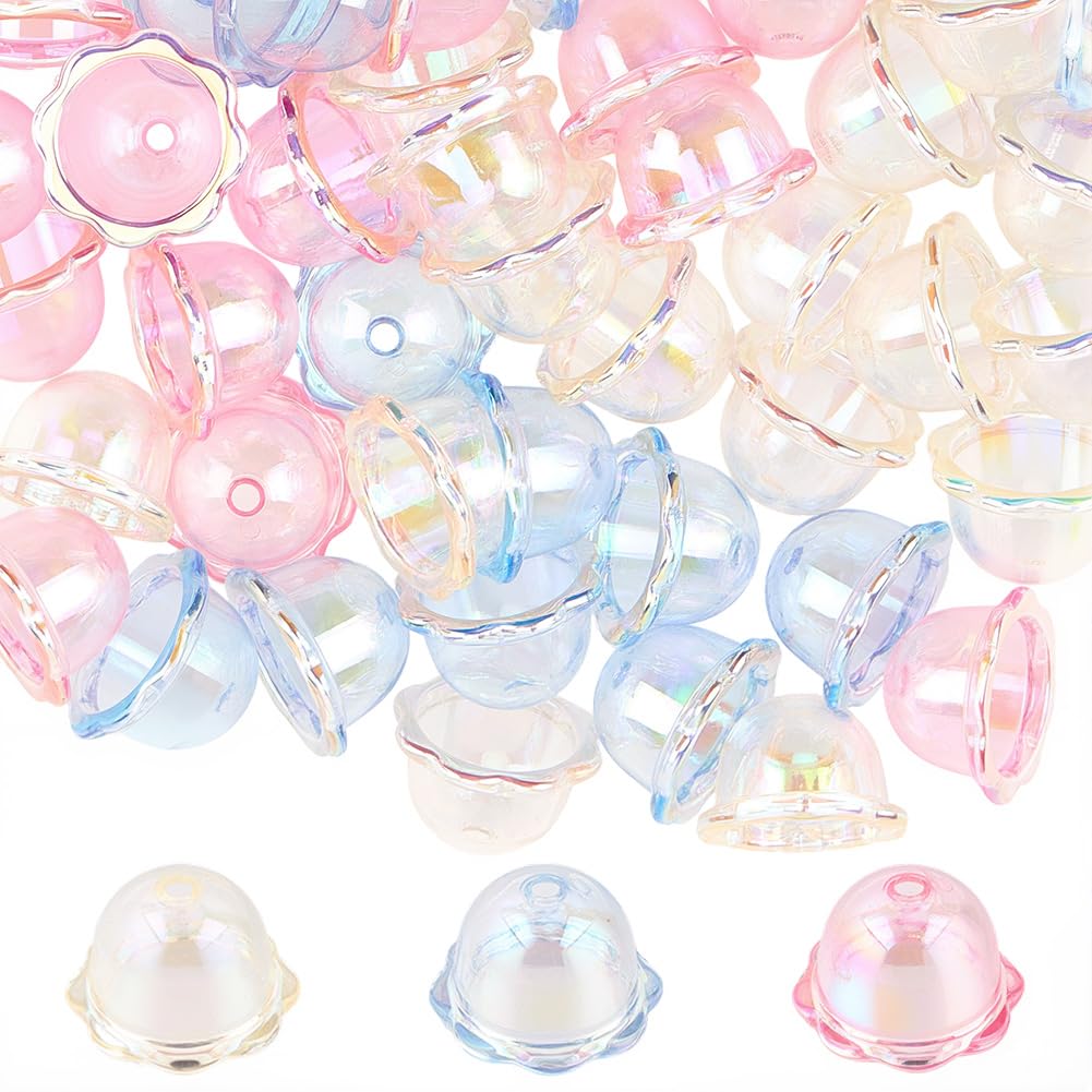 SUNNYCLUE 1 Box 60Pcs Acrylic Jellyfish Beads Flower capss Beads Plastic Transparent Trumpet Lily of The Valley Bell Floral Cone capss Charms for Jewellery Necklace Bracelet Earring Making DIY Crafts