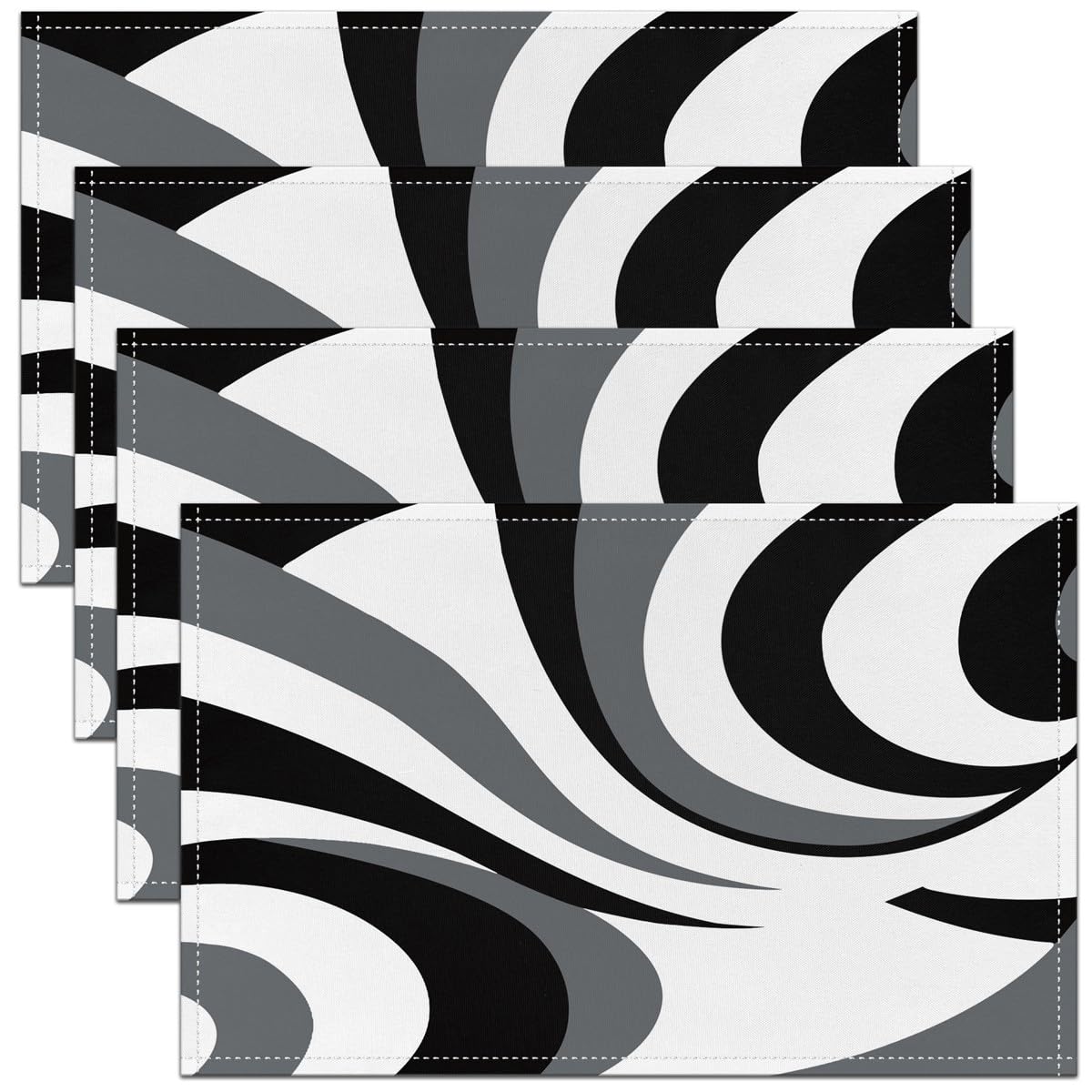 Black Grey White Geometric Placemats Set of 4 for Placemat for Kitchen Dining Table Decor Indoor Outdoor 45X30cm Stripes Table Place Mats Modern Striped Art Abstract