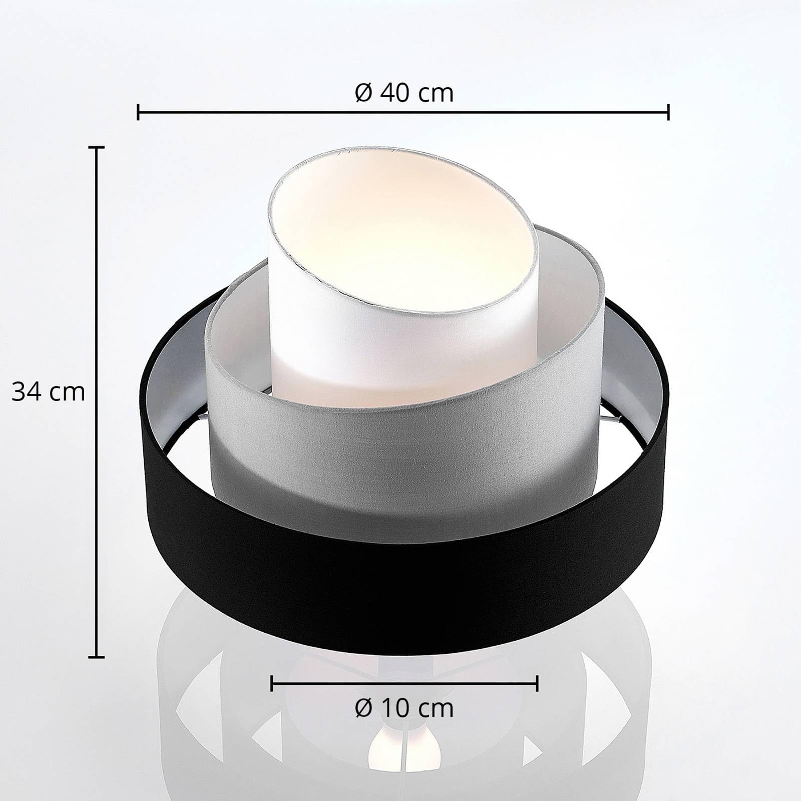 Lindby Plafoniera in Tessuto Ø 40 cm, Lampadario da Soffitto 3 Strati Nero Grigio Bianco Rotondo 3x E27 a Sospensione Camera Letto Lampada Soggiorno Cucina