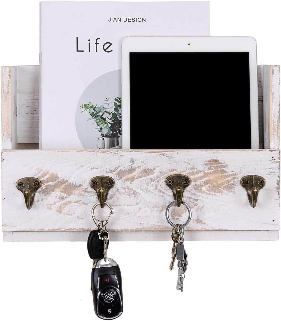 VERGOODR Distressed Pine Wood Wall Mounted Mail，Rack Hanger