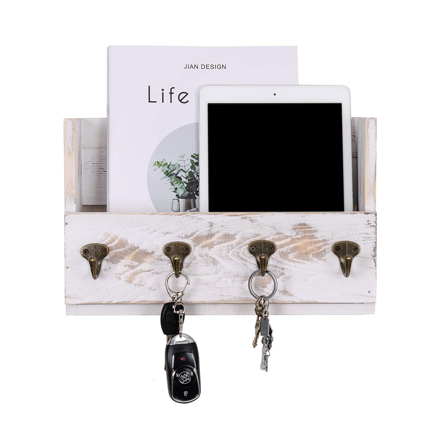 VERGOODR Distressed Pine Wood Wall Mounted Mail?Rack Hanger, Letter and ...