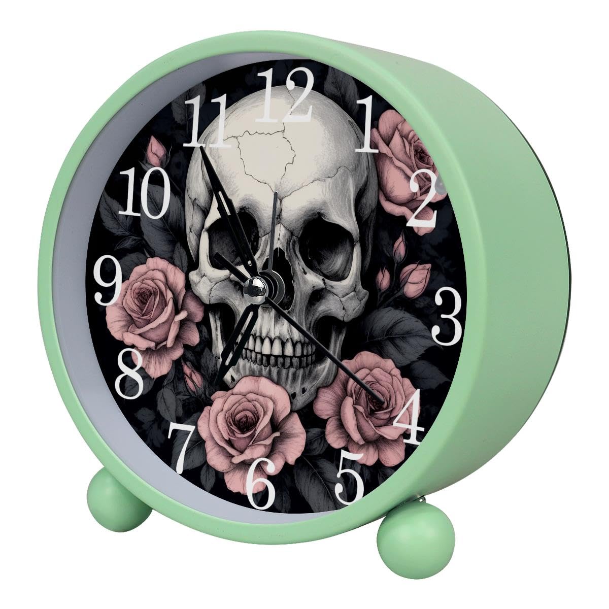 Luoweisi Alarm Clock Skull Florals, Silent Non-Ticking with Night Light