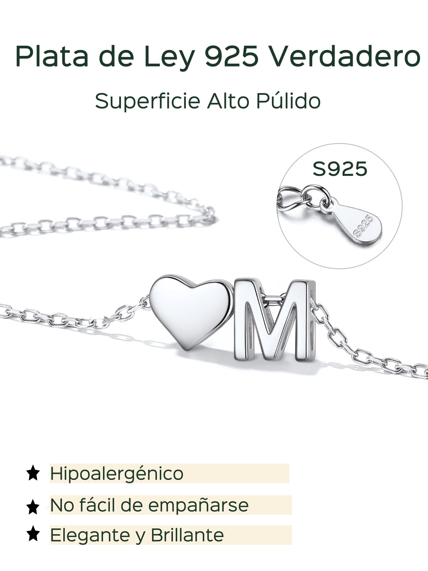 ChicSilver Collar Inicial Mujer Plata 925 Colgante Corazón Letras Nombre | Material Plata de Ley Joyería Deliciosa Romántica Madre Pareja