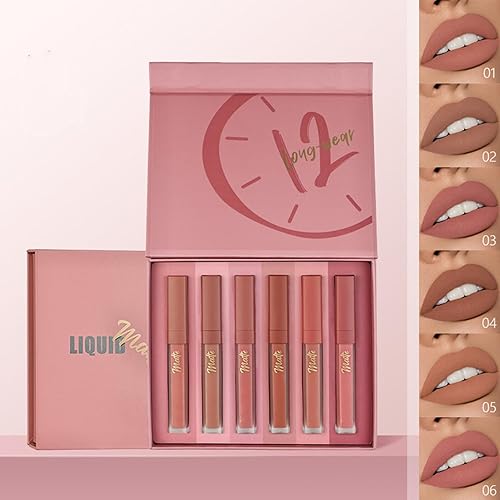 Melemando Juego de lápices labiales líquidos mate, 6 colores, suave, cremoso, aterciopelado, antiadherente, no se decolora, brillo labial (juego 01)