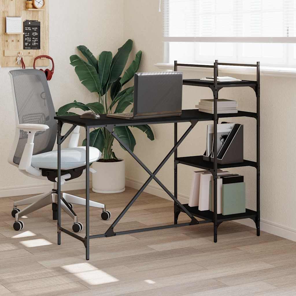 Scrivania per computer con ripiano nero, 120 x 47 x 109 cm, robusta struttura in metallo, in legno, tavolo da ufficio con molto spazio di archiviazione, ideale per ufficio, gaming e home