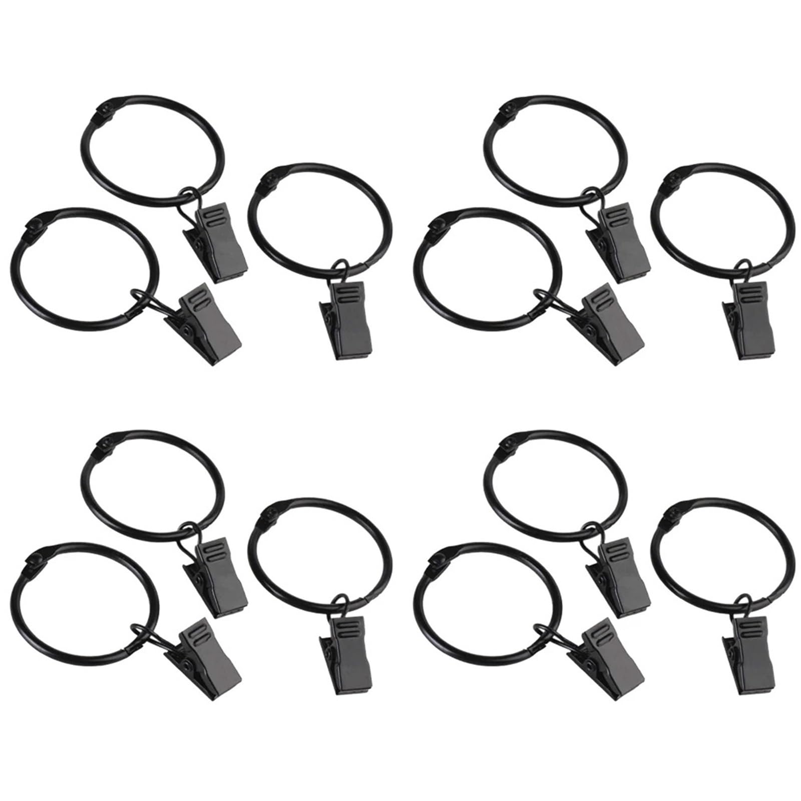Hooks Clips for Drapes, 60Pcs Metal Curtain Hooks Hangers Black Drapery Clips with Rings Accessories