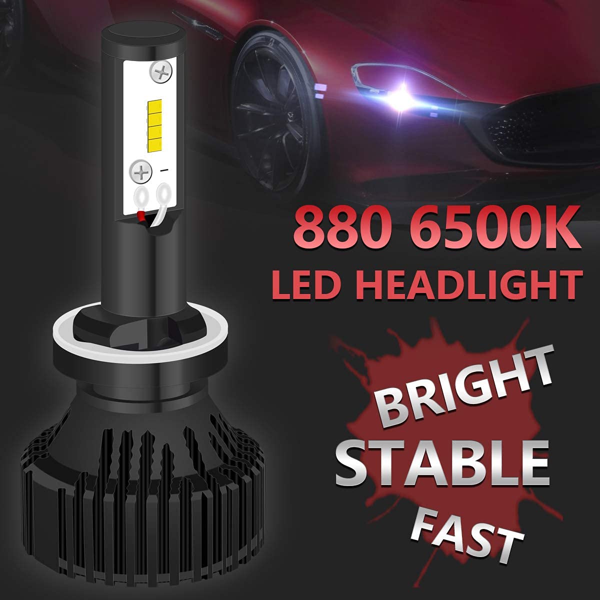 880 H27 Kit de Conversion D'ampoules de Phare Ampoules à LED Super Brillantes 16000LM 16 puces XHP50 Blanc Pur 6500K étanche, DC 9-32V, Garantie de 2 Ans (Pack de 2)