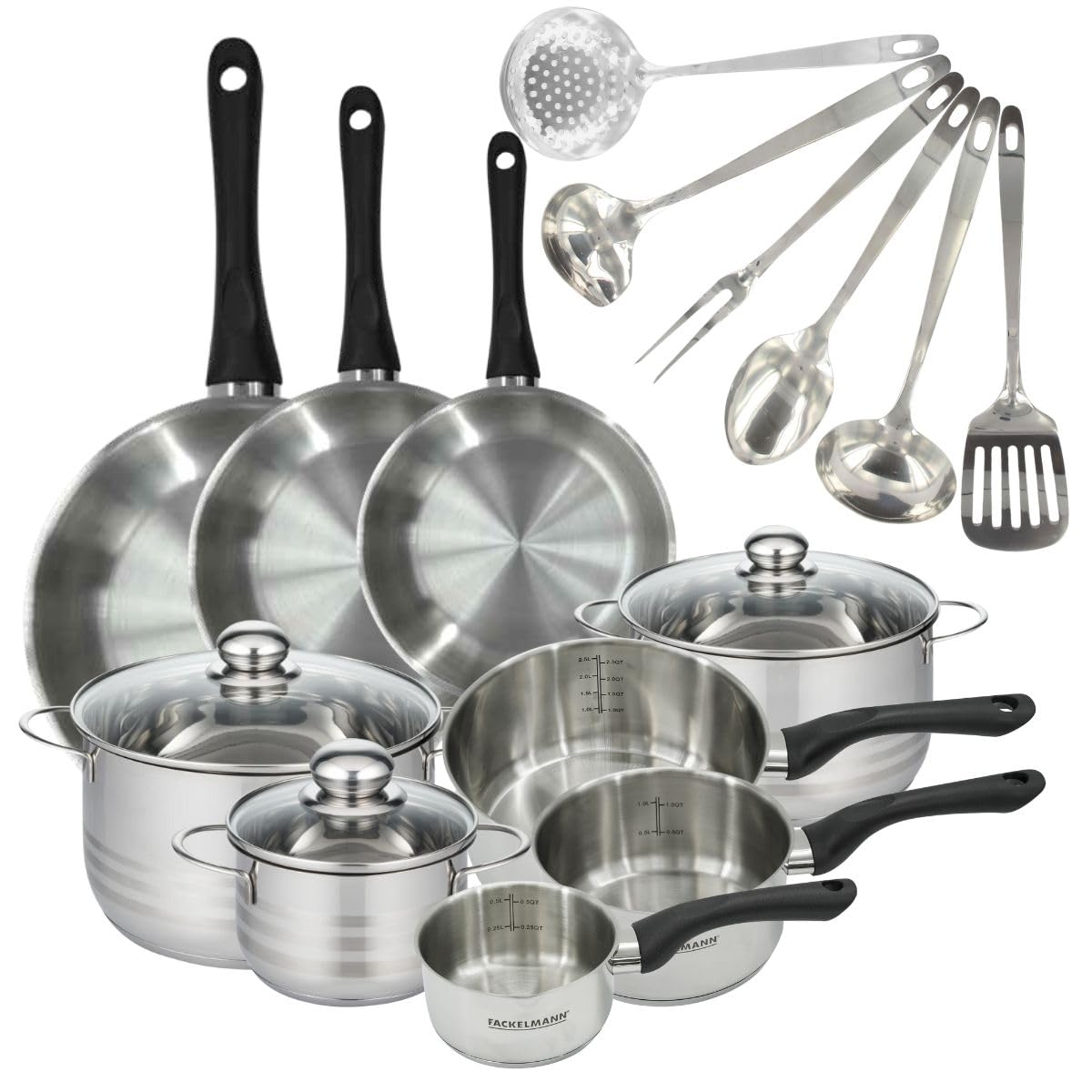 Fackelmann Batterie 3 poêles 20/24/28 cm, casseroles et faitouts