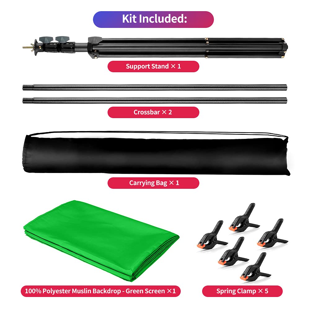 YAYOYA Green Screen Backdrop Kit with Stand 5x6.5ft, Photography