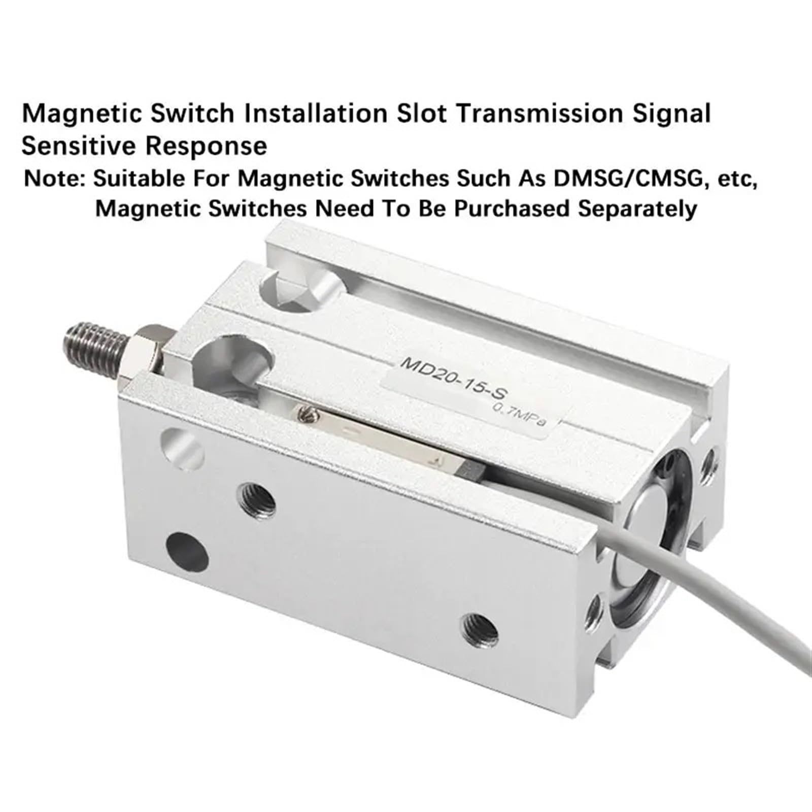 Cilindro neumático de aire MD20/25/32 de carrera de 5 a 60 mm, cilindros de montaje libre magnéticos, 1 unidad(Stroke 5mm Magnetic,MD20)