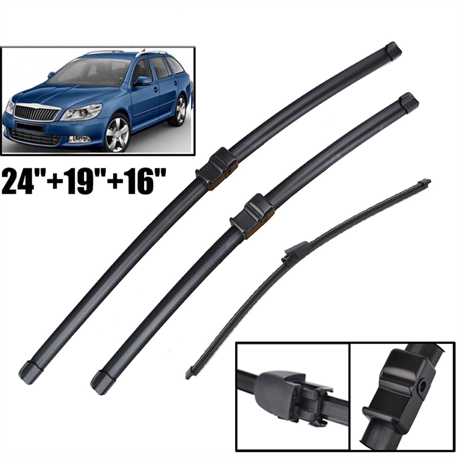 Per S&Koda per Octavia 2004-2011 Tergicristallo Anteriore Posteriore Tergicristallo Spazzole Hatchback Parabrezza Parabrezza 24 "+ 19" + 16 "