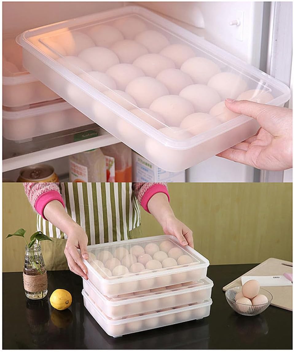 Plastic Egg Storage Box Space Saving Egg Tray 2pcs with Lid for Refrigerator and Restaurant Use for Kitchen Organization