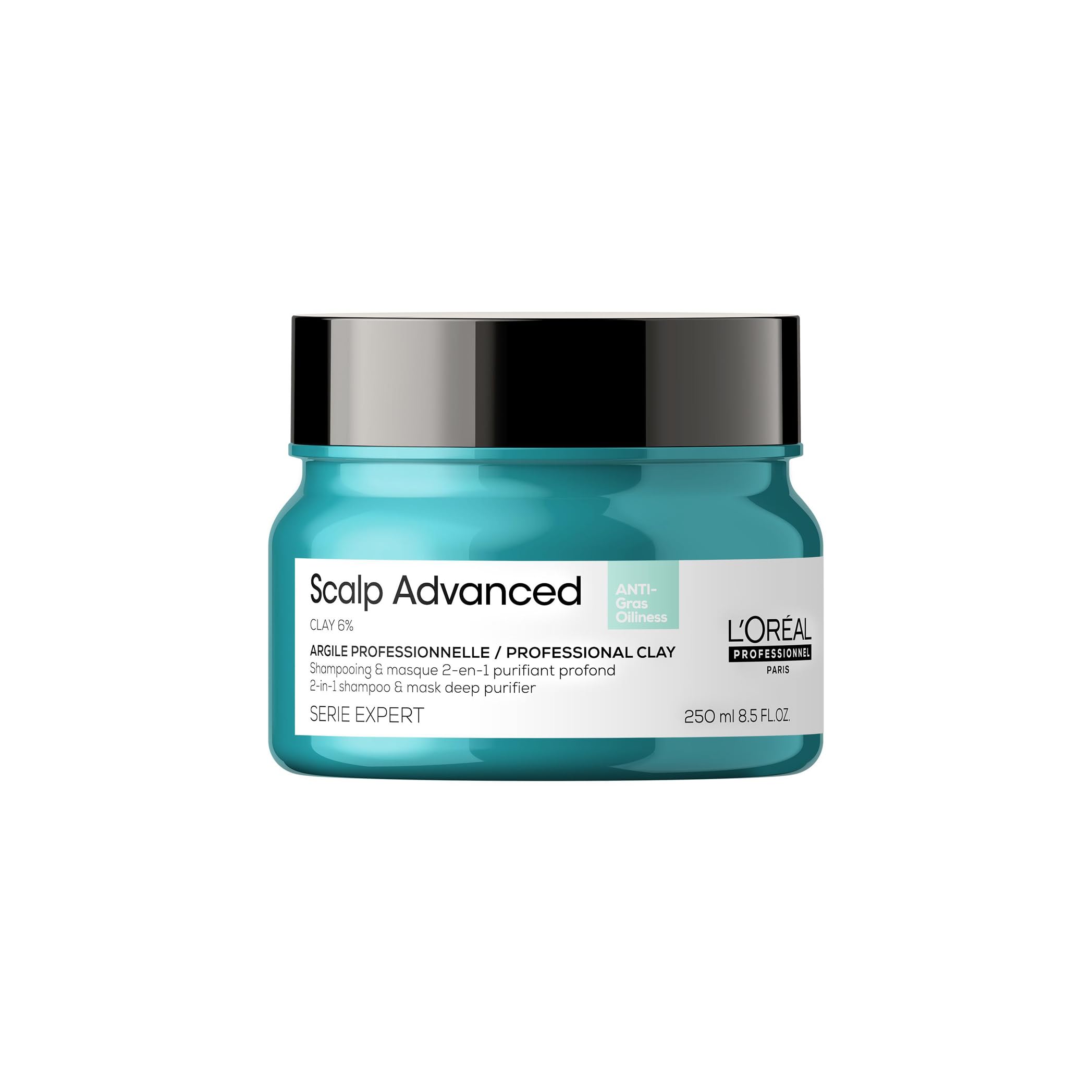 L’Oréal Professionnel, Scalp Advanced arcilla 2-en-1 enriquecida con activos dermatológicos para cuero cabelludo graso, SERIE EXPERT, 250 ml