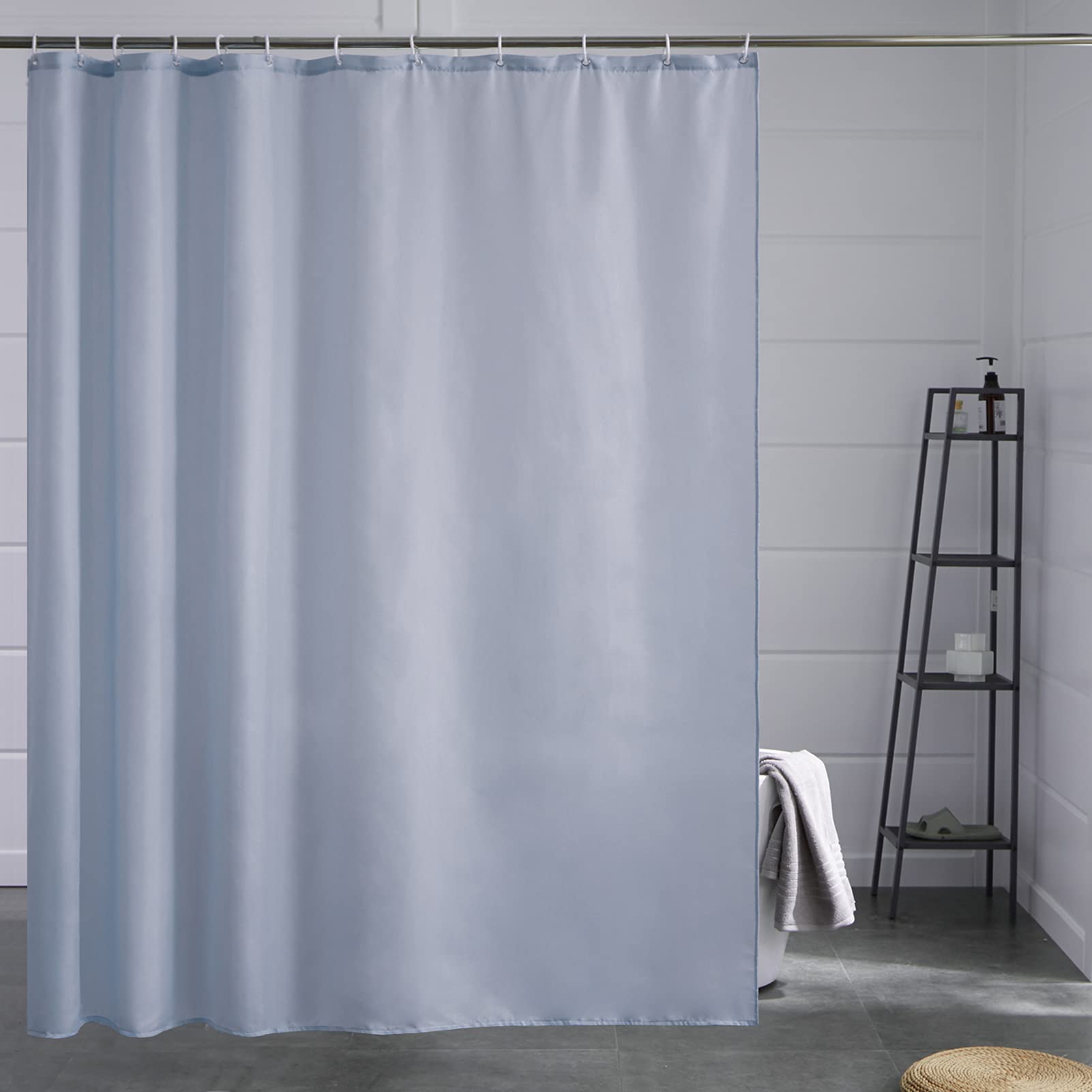 Cortinas Baño Blanca Antimoho Antibacteriano Impermeable Poliester Tela Lisa Lavable, con 12 Ganchos Plásticos, 180x200 Cortina. — view 94