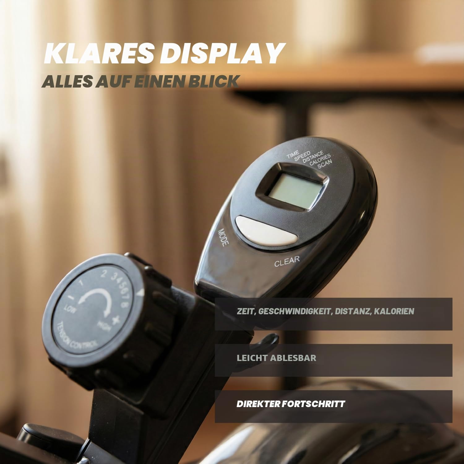 VirtuFit Deskbike - Heimtrainer – Fitnessfahrrad für Zuhause mit Magnetbremssystem, LCD-Display, Herzfrequenzmessung und Einstellbarem Widerstand